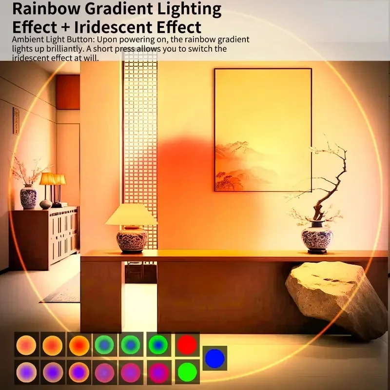 LED Night Light with Motion Sensor Wall Lamp RGB Sunset Gradient Ambient Light Rechargeable Dimmable Indoor Magnetic Step Lamp