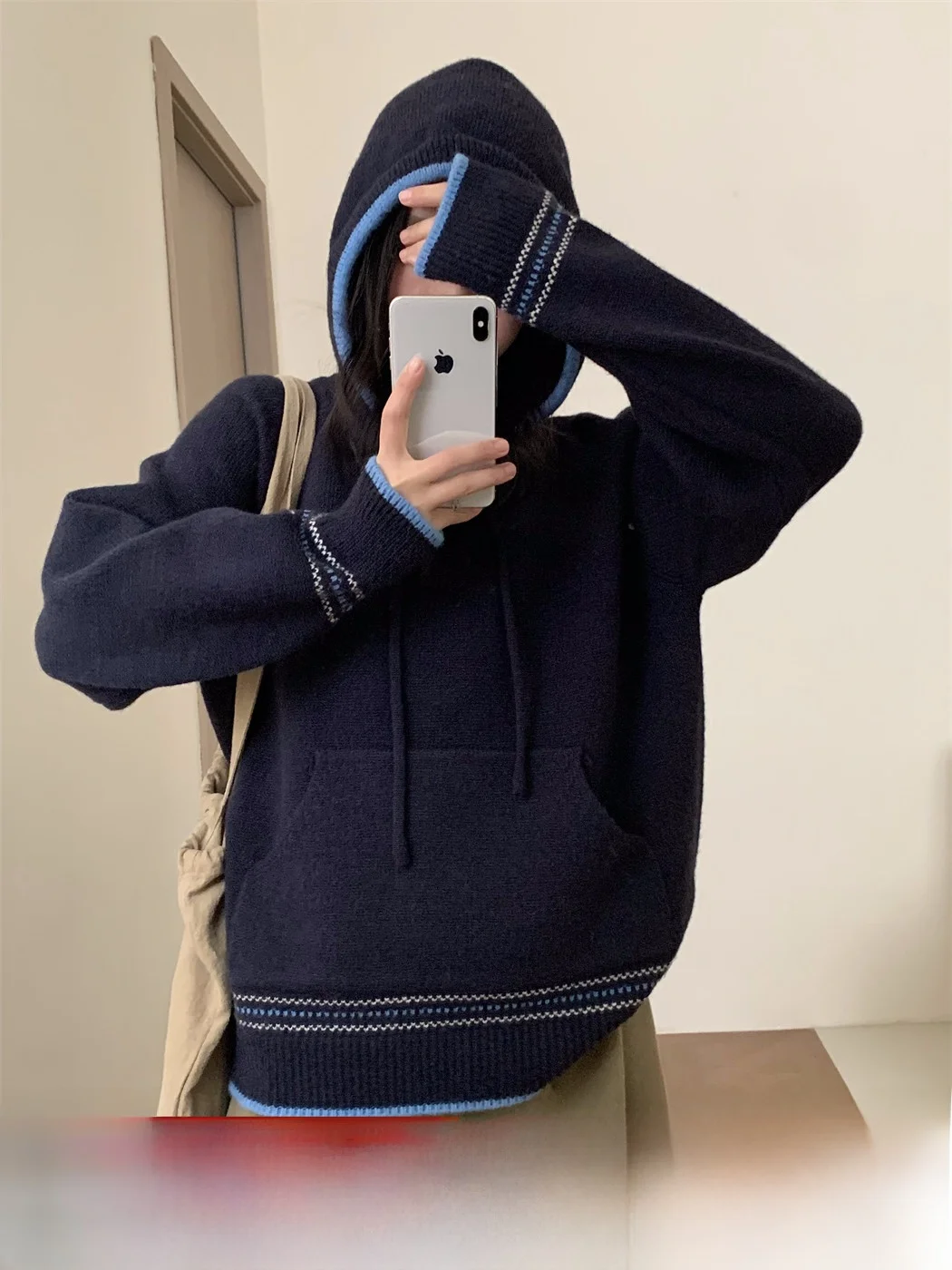 

Корейский повседневный вязаный свитер с капюшоном, женский свободный утягивающий универсальная верхняя одежда, Новое поступление зимы, мягкий акрил