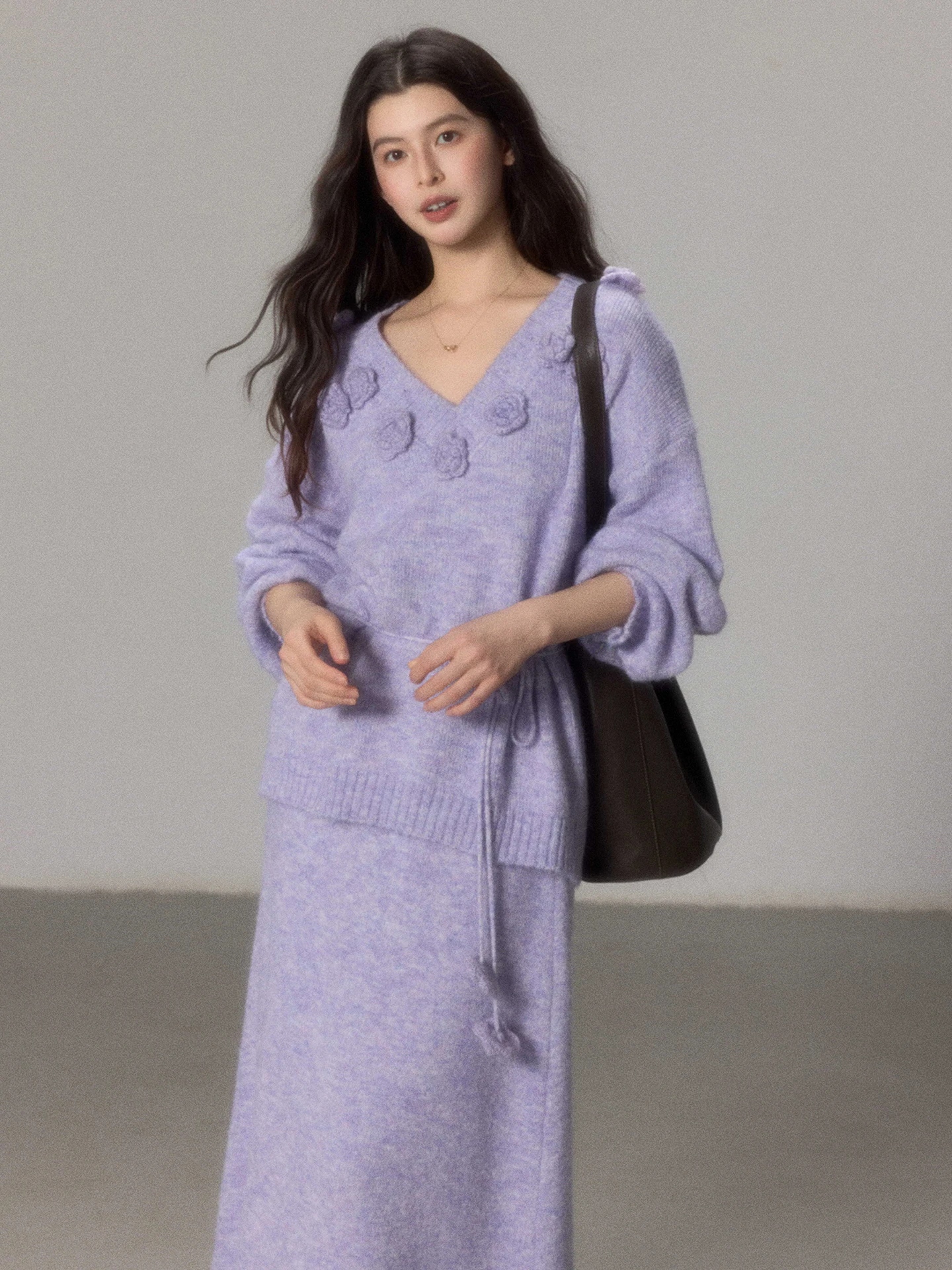 

Ele Soft 3D Flower Sweater Skirt Set Women's Loose Lazy Sle Autumn Winter Faion Casual Comfortable Polyester Blend