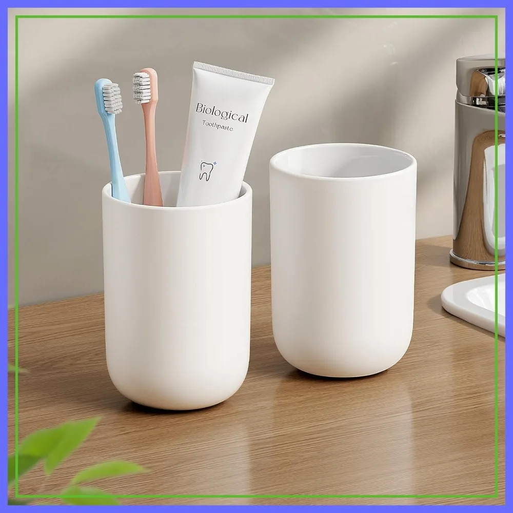 

2-Pack 13oz Reusable Plastic Tumbler Cups for Bathroom, Non-Slip Toothbrush Holder, Easy Clean Bathroom Cup Set
