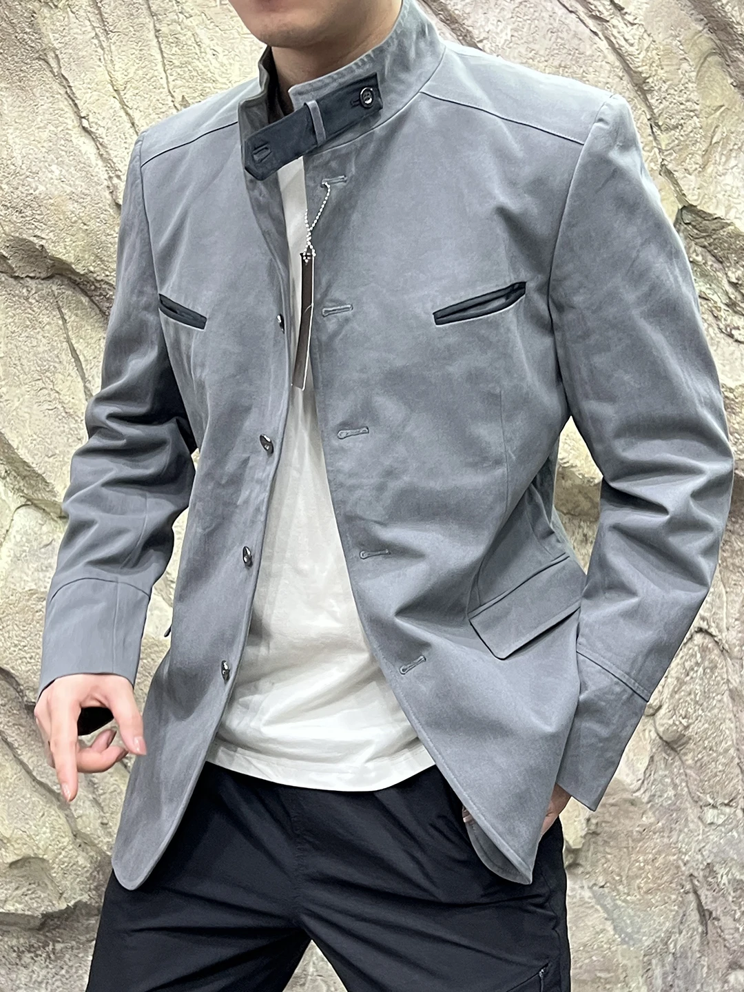 بدلة رجالية عالية الجودة ذات ياقة واقفة من Jaet Busin كاجوال قابلة للتنفس من ألياف البوليستر طويلة Sve بسحاب للإغلاق #2