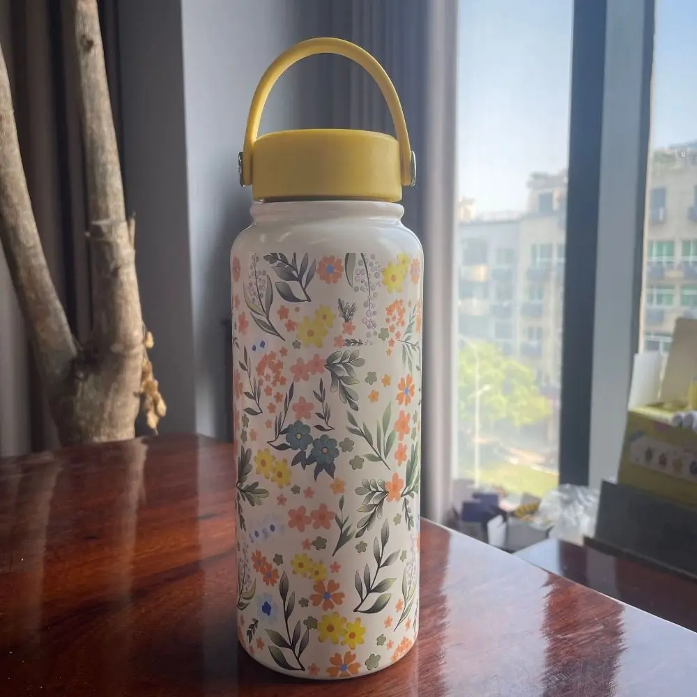 

Creative Thermal Water Bottle Portable Stainless Steel Outdoor Insulated Mug Thickened Large Capacity Floral Insulated Bottle
