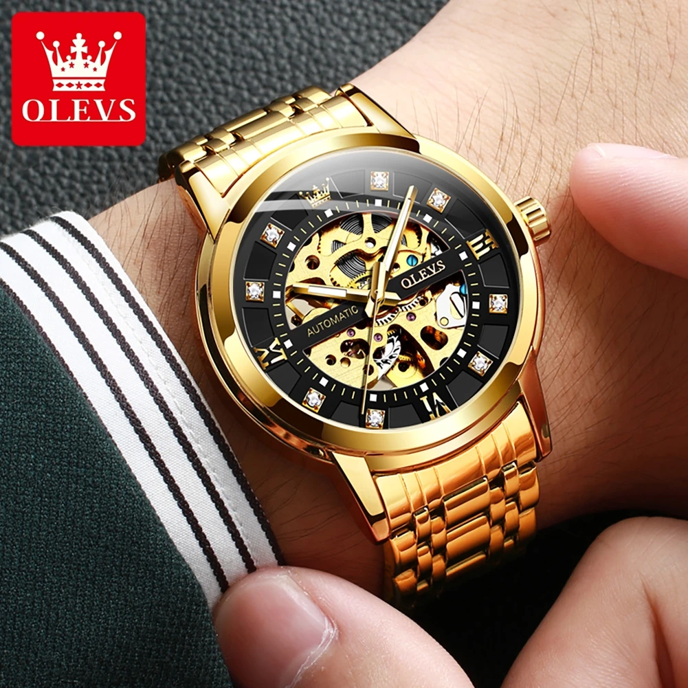 

OLEVS 9901 Automatic Mechanical Watch For Man Skeleton Flywheel Luminous Waterproof Stainless Steel Strap Top Brand Luxury Gifts