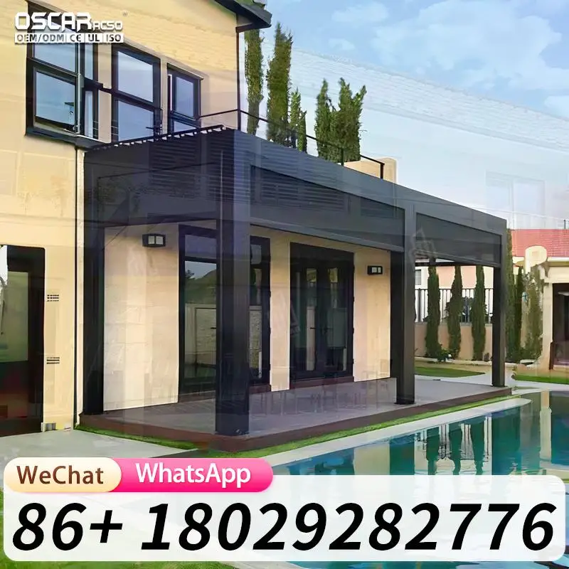 Weatherproof Aluminum Garden Pergola with LED 3x6 Adjustable Louver Roof Patio Carport Backyard Canopy Deck Shelter Innovative S