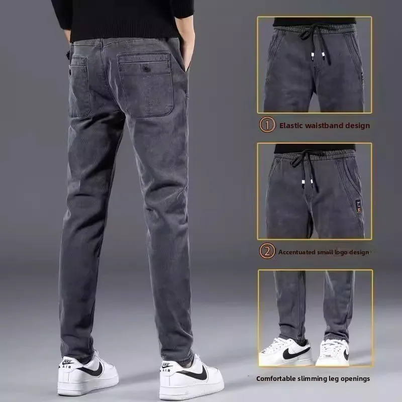 Thiened Fce forrado solto ajuste jeans masculino para trabalho outono inverno resistente ao desgaste e à prova de sujeira perna reta algodão denim