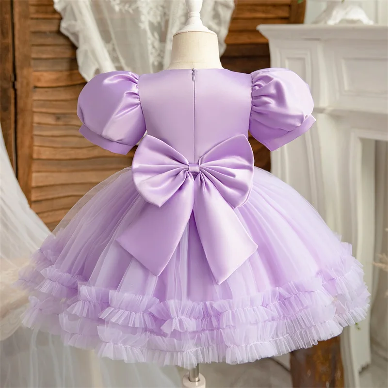 Toddler Girls Party Dresses Sequin Puff Sleeve Tulle Princess Dress Baby Birthday Party Gala Gown Flower Girl Dress for Wedding