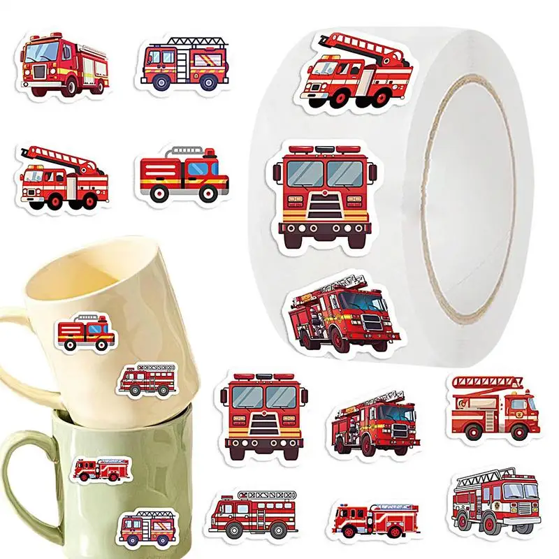 

Firefighter Sticker Waterproof 500X Self-Adhesive Fire Truck Sticker Roll Vehicle Stickers Cartoon Baby Birthday Party