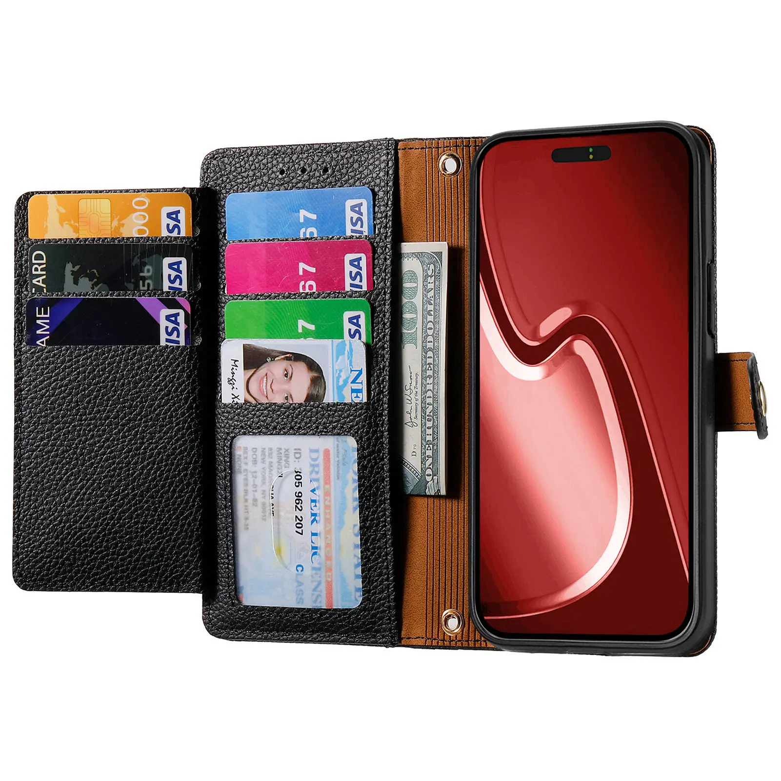Leather Wallet Flip Case for Motorola Edge 70 60 50 40 30 Fusion Pro Neo 2025 2024 5G Phone Cover Wrist Strap, Heart Emblem view 3