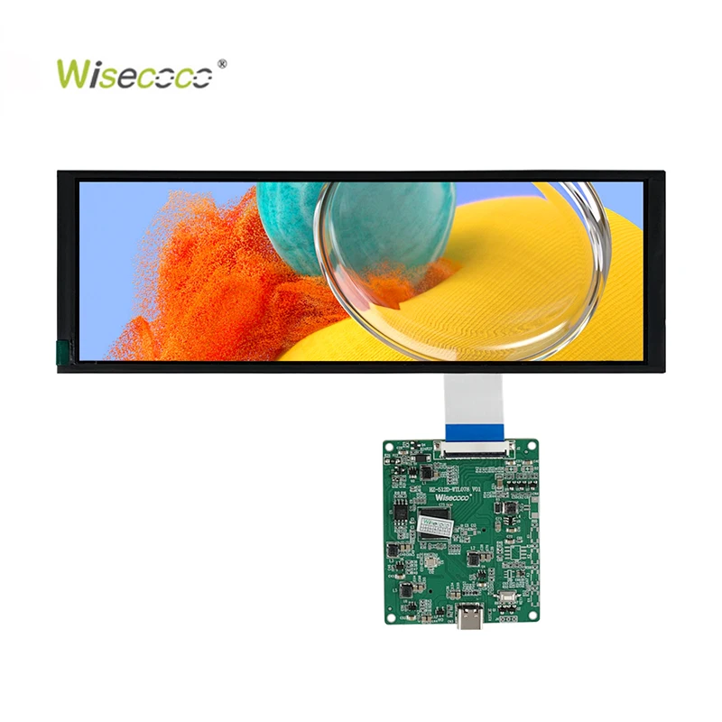 Wisecoco 7.84 Inch 1280*400 IPS MIPI Interface High Brightness 500nit Bar TFT LCD Panel with Driver Board