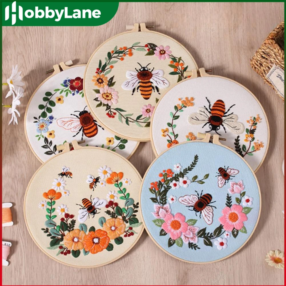 Diy Embroidery Kit With  Flower Plant Wreath Pattern Embroidery Stitch Practice Kit Cross Stitch Set For Beginners Gifts