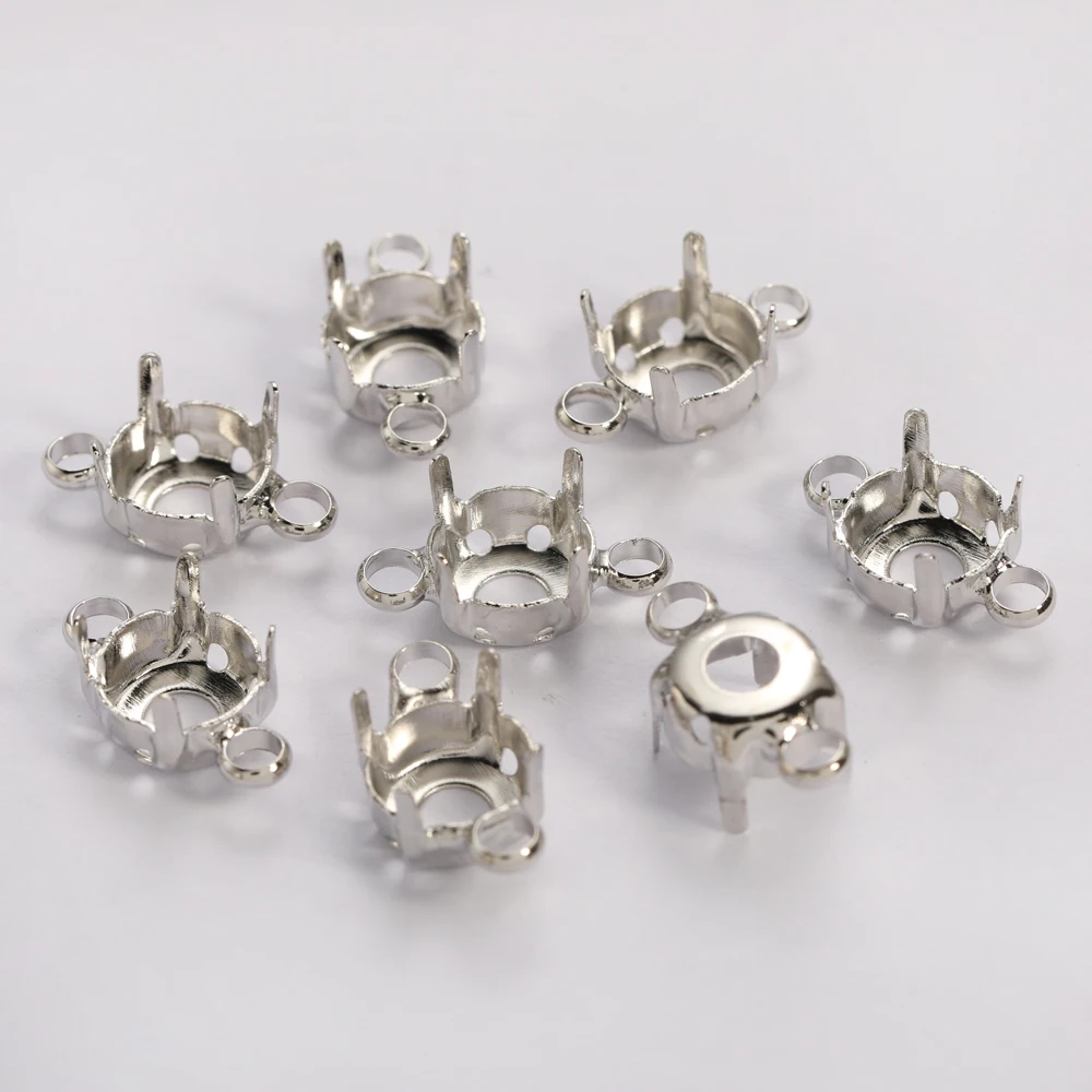 Round Rhinestone Frames Golden Color Claw With Hoops For Jewelry Making Copper Material Sewing Claws Fancy Stones Base Container