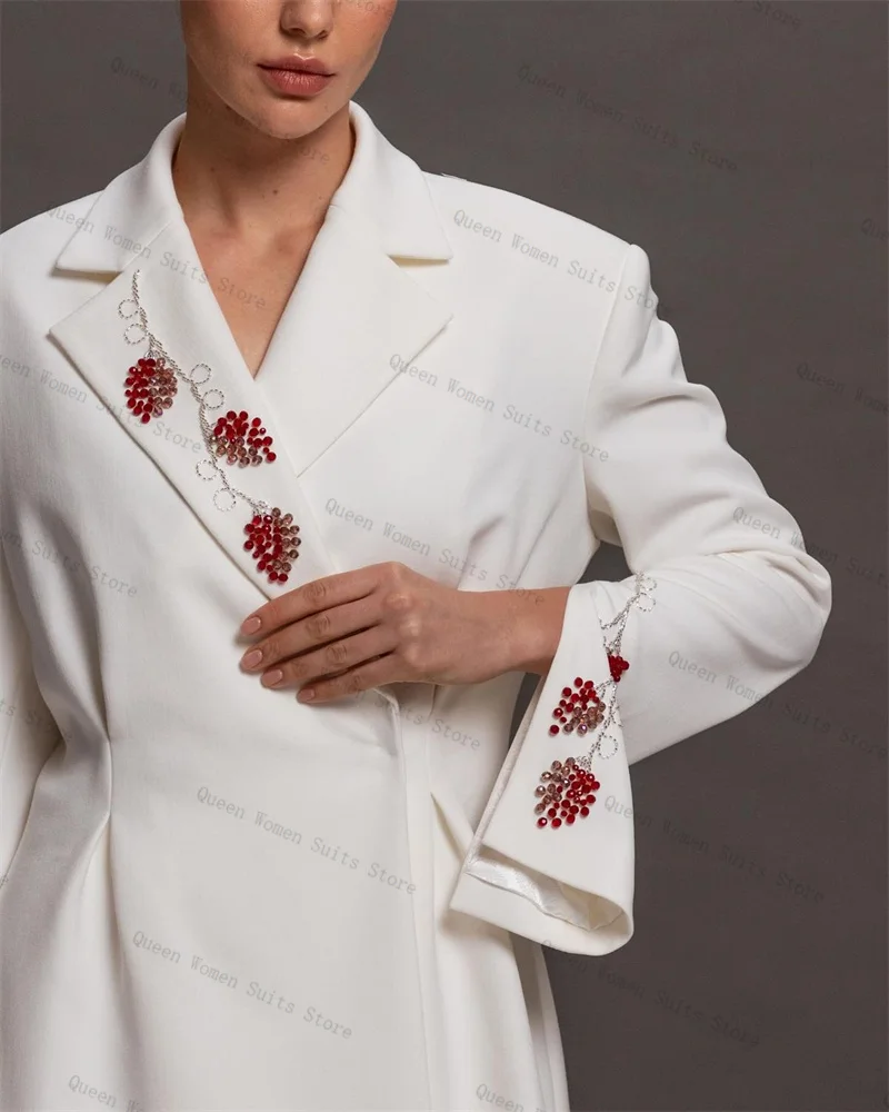 فاخر الأبيض المرأة البدلة تنورة مجموعة 2 قطعة السترة فستان حفلة موسيقية ثلاثية الأبعاد زهرة مكتب رسمي سترة حريمي الزفاف معطف الضيوف مخصص #1