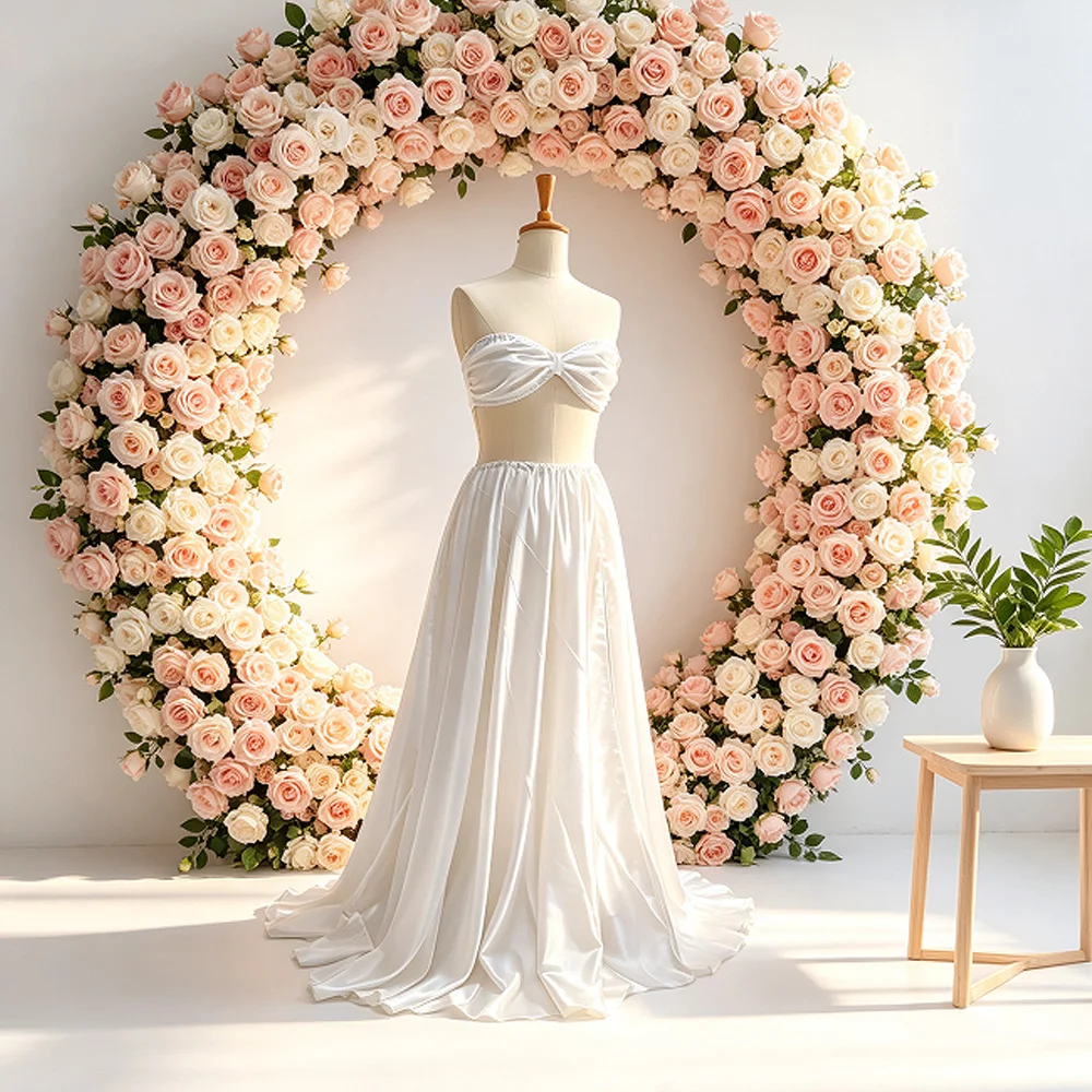 Pearl Luster Satin Maternity Photoshoot Dress 2 Piece Set Pregnant Lady Studio Shooting Gown Pregnancy Photography Outfit