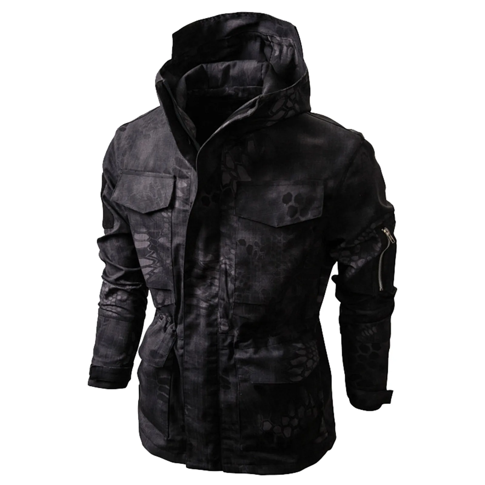 

Men'S Camouflage Outdoor Waterproof Windproof Drawstring Pullover Long Sleeve Tacticalhooded Plus Velvet Jacket Ropa De Hombre