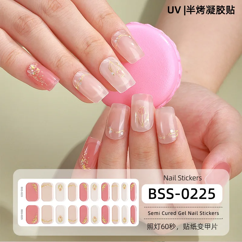 20 Strips New Semi-cured Gel Nail  Stickers Waterproof Long Lasting Full Cover Nail Decals  Nail Swaps Nail Art  Decoration