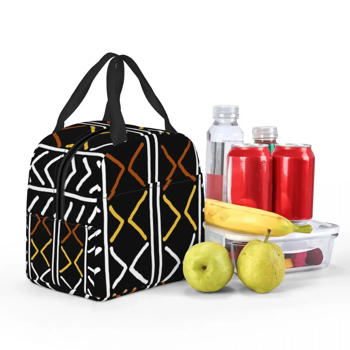 African Mud Cloth Thermal Insulated Lunch Bag Women Tribal Ethnic Bohemian Pattern Resuable Lunch Tote Multifunction Food Box