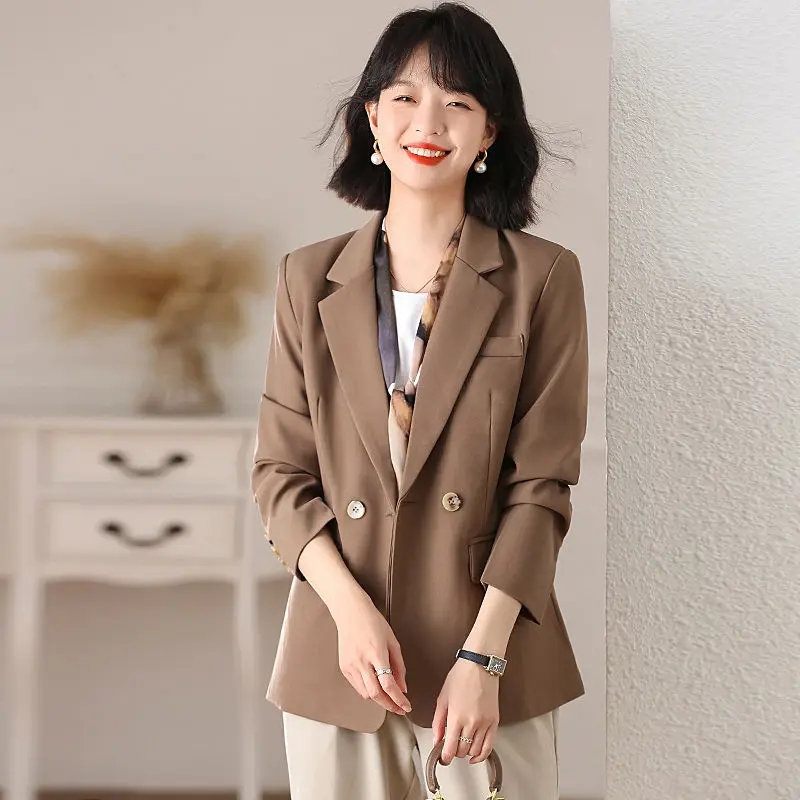 Single Button Blazers Chic Casual Solid Professional Work All Match Lapel Neck Classic Temperament Blazers Coats Clothes