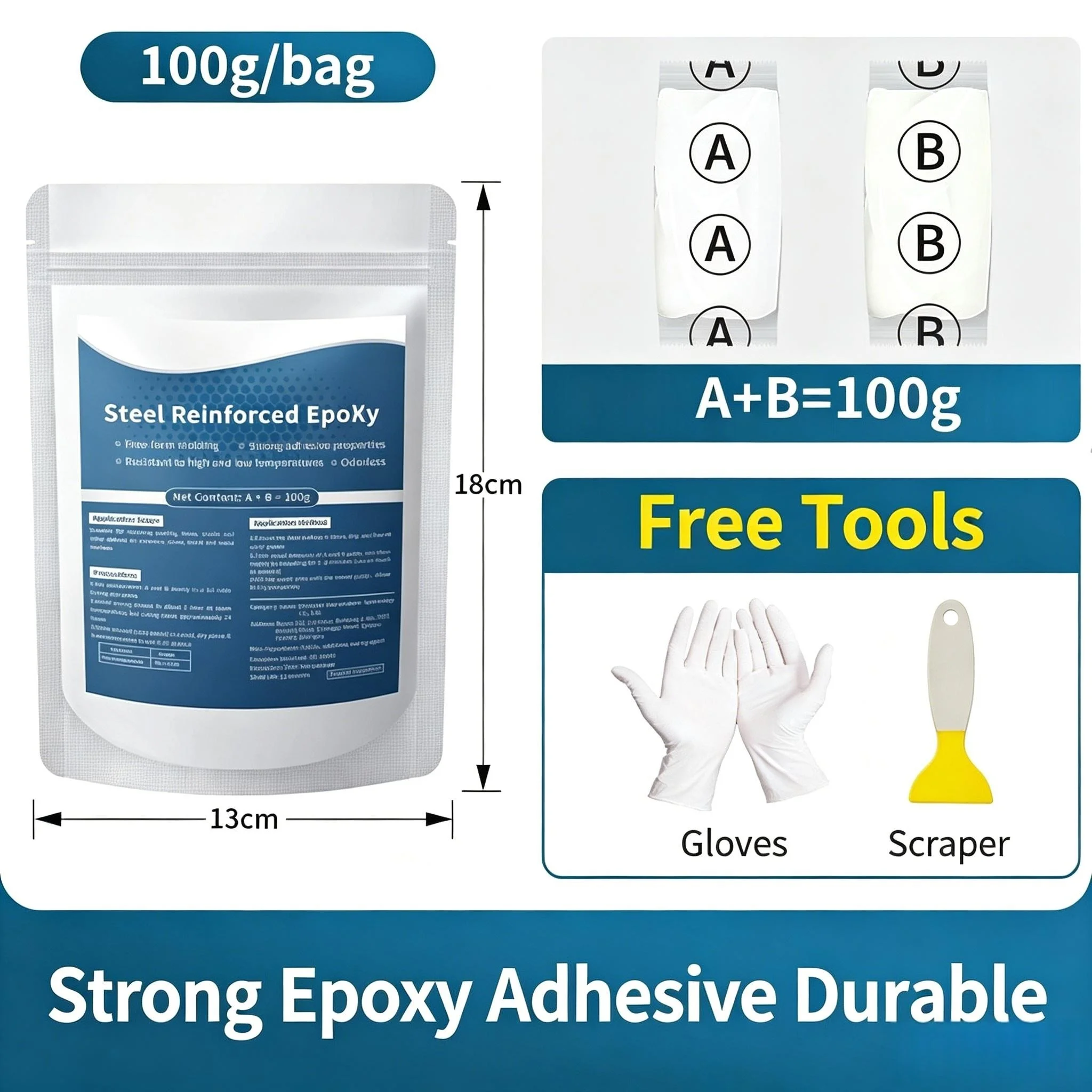 High Strength Steel Reinforced Epoxy Putty 2 Part Fast Repair Clay Waterproof Heat Resistant Concrete Pipe Crack Filler