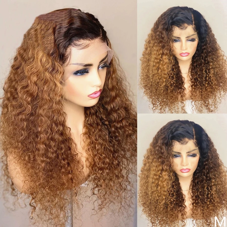 

Long Ombre Blonde Preplucked 26Inch 180%Density Glueless Kinky Curly Lace Front Wig For Black Women With BabyHair Daily Cosplay