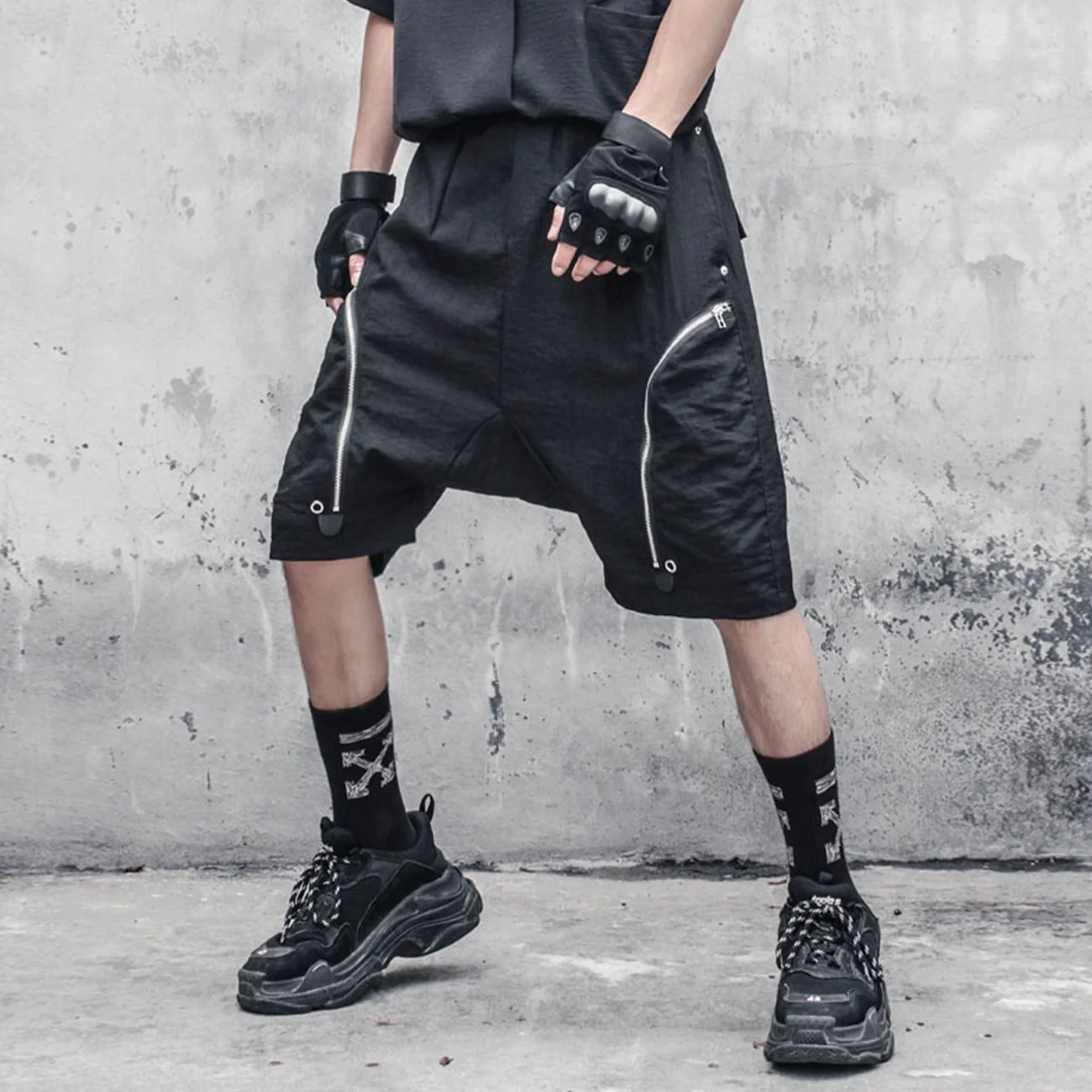 Zipper Summer Pocket Baggy Shorts Pants Men Functional Cargo Streetwear Knee Length Elastic Waist Shorts Joggers