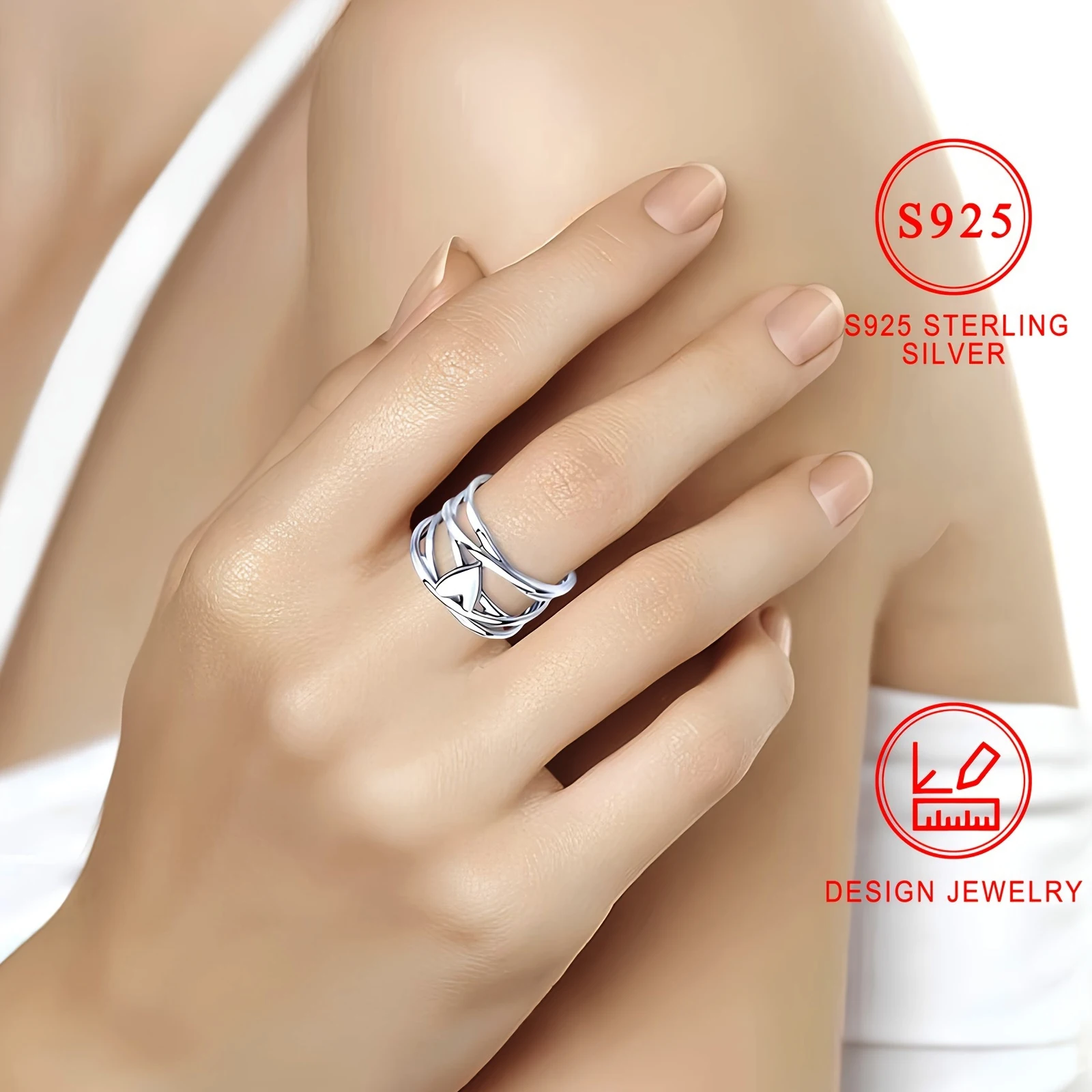 

Chic French Style 925 Sterling Silvery Heart-Shaped Ring, Nickel-Free, Hypoallergenic, Unique Design, Women's Fashion Jewelry
