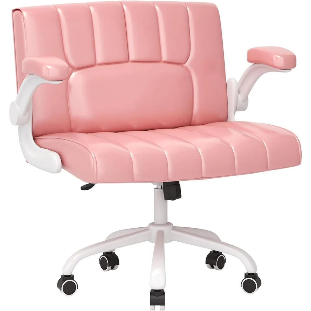 

Desk Chair, Criss Cross Chair with Wheels, Pink Vanity Chairs with Back/Flip-up Armrest/4.7in Thick Seat Cushion