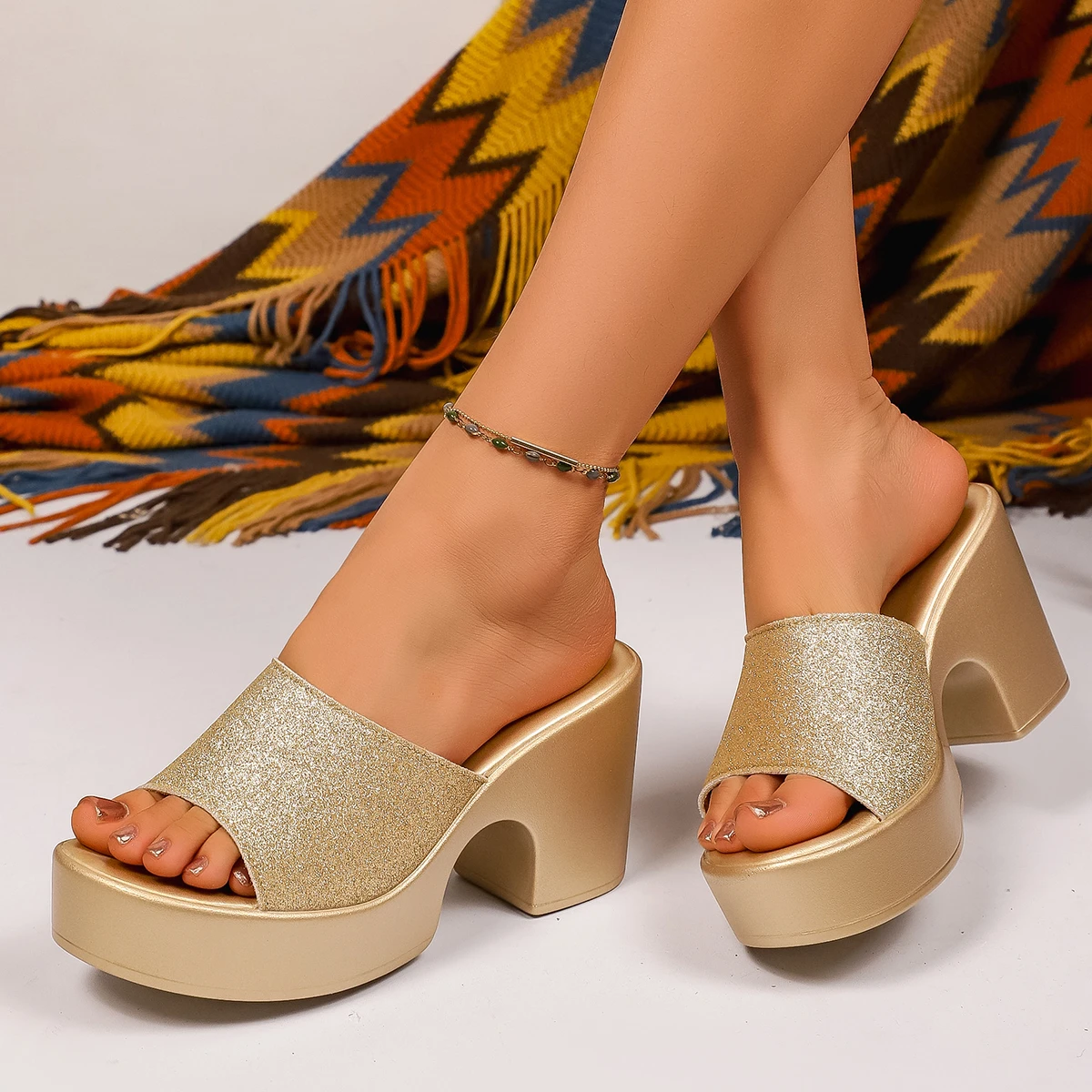 2025 New Summer Women Platform Sandals Female Open-toe Thick Bottom Party Shoes Ladies Metal Chain Buckle Strap Casual Sandals