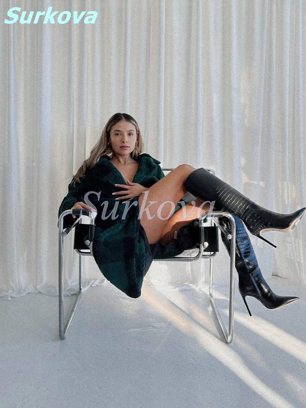 Stone Pattern Leather Boots Pointed Toe Side Zipper Thin High Heels Knee High Boots Hottest Sexy High Quality Winter Women Shoes