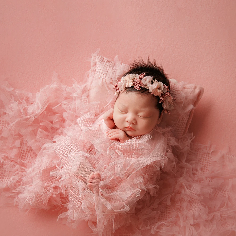 Accessoires de Prise de Vue pour Bébé, en Coton, Ours Rond, Chapeau à Beurre, Oreiller en Dentelle, Accessoires de Photographie, Thème Rose pour Studio Photo