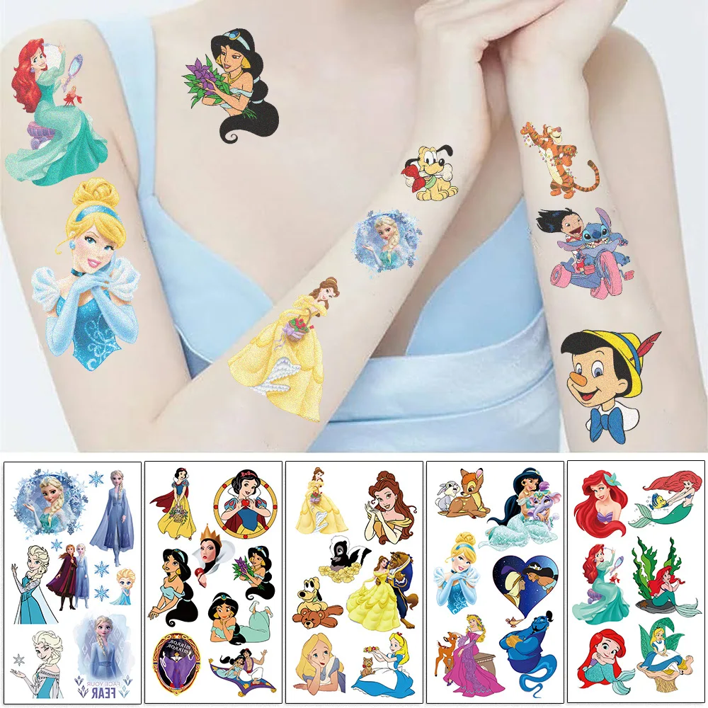 10Pcs/set Disney Princess Frozen Temporary Tattoo Stickers Cute Stitch Mickey Children Tattoo For Kids Funny Birthday Gift