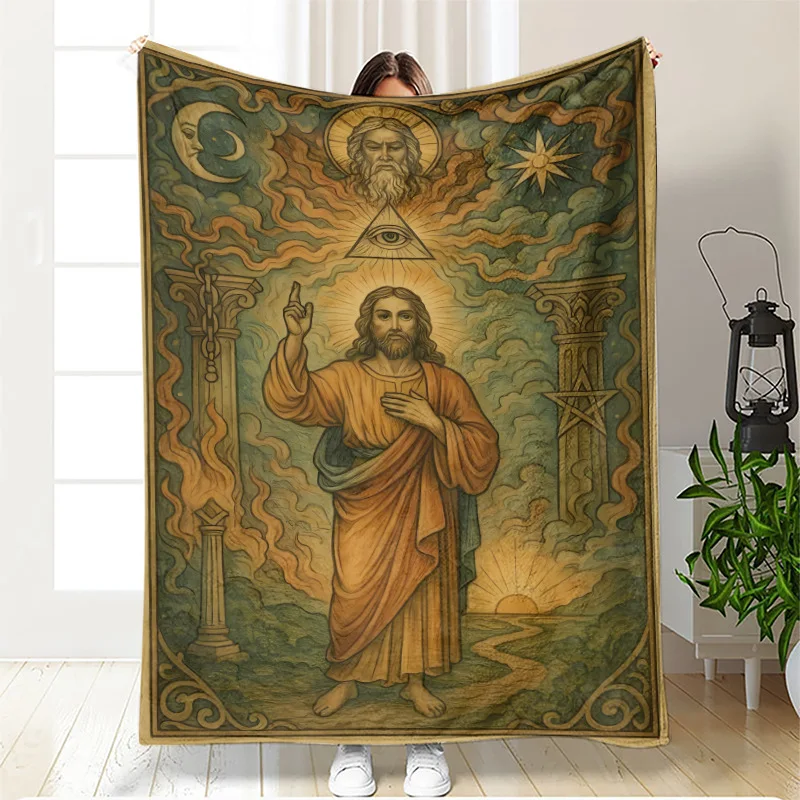 Virgin Mary Theme Soft Flannel Blanket for Bed Bedroom Sofa Picnic, Warm Throw Blanket for Cover Outdoor Leisure Nap Office Gift