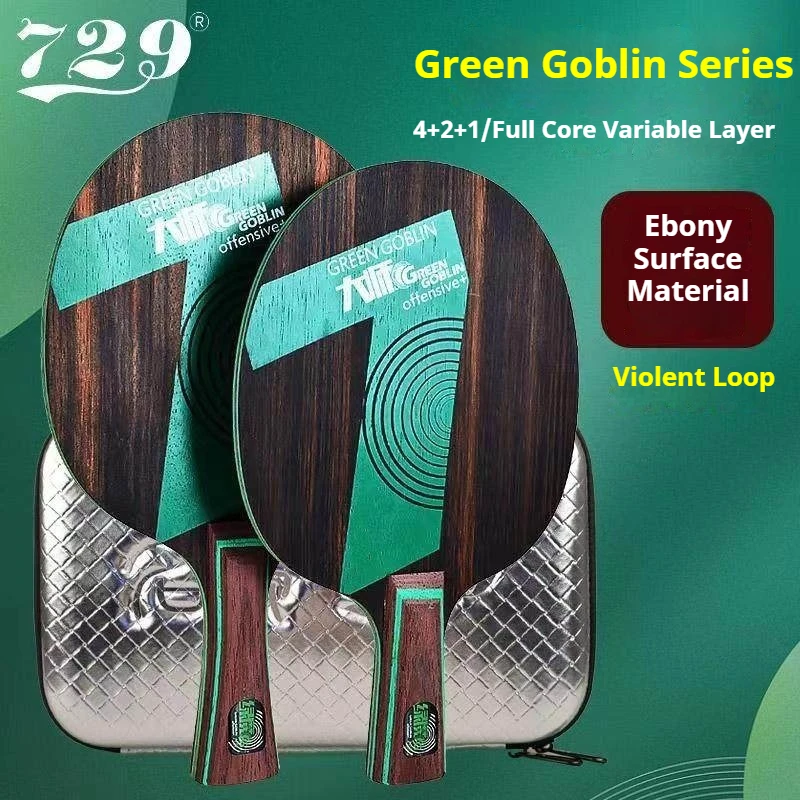 729 Friendship Green Goblin 5/7 Table Tennis Blade Ebony Surface Professional Ping Pong Paddle for Violent Offensive Loop Racket