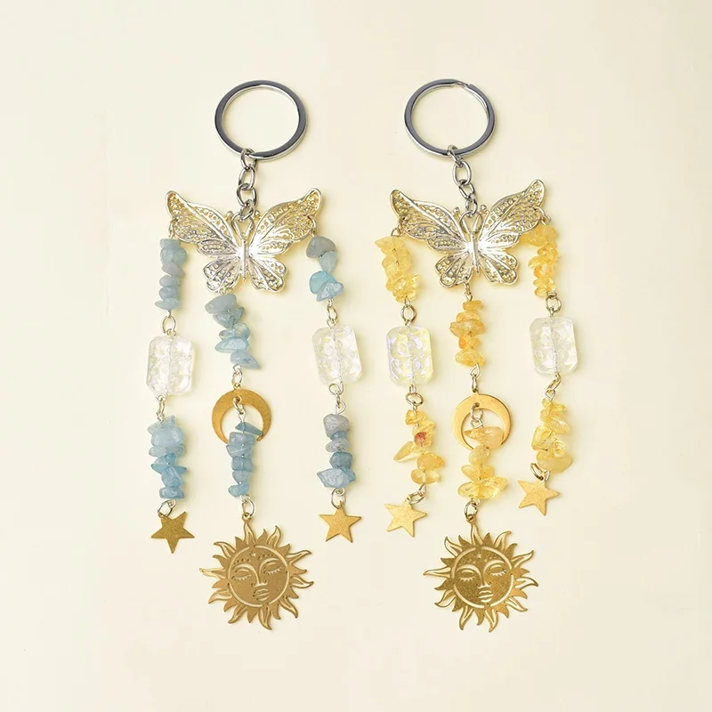1pc Natural Crystal Gravel Specimen Decoration Handmade Butterfly Tassel Crafts Home Decoration Gift