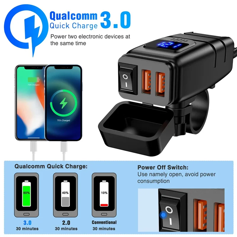

Authentic Motorcycle USB Charger 6.8A Quick Charge 3.0 Dual USB Motorcycle Phone Charger Motorcycle Accessories