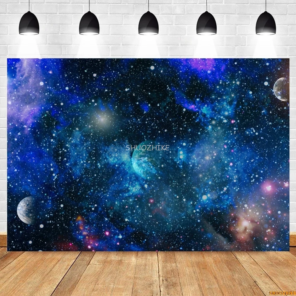 Outer Space Backdrop Universe Space Cosmic Galaxy Earth Starry Sky Baby Birthday Party Kid Portrait Photography Background Decor
