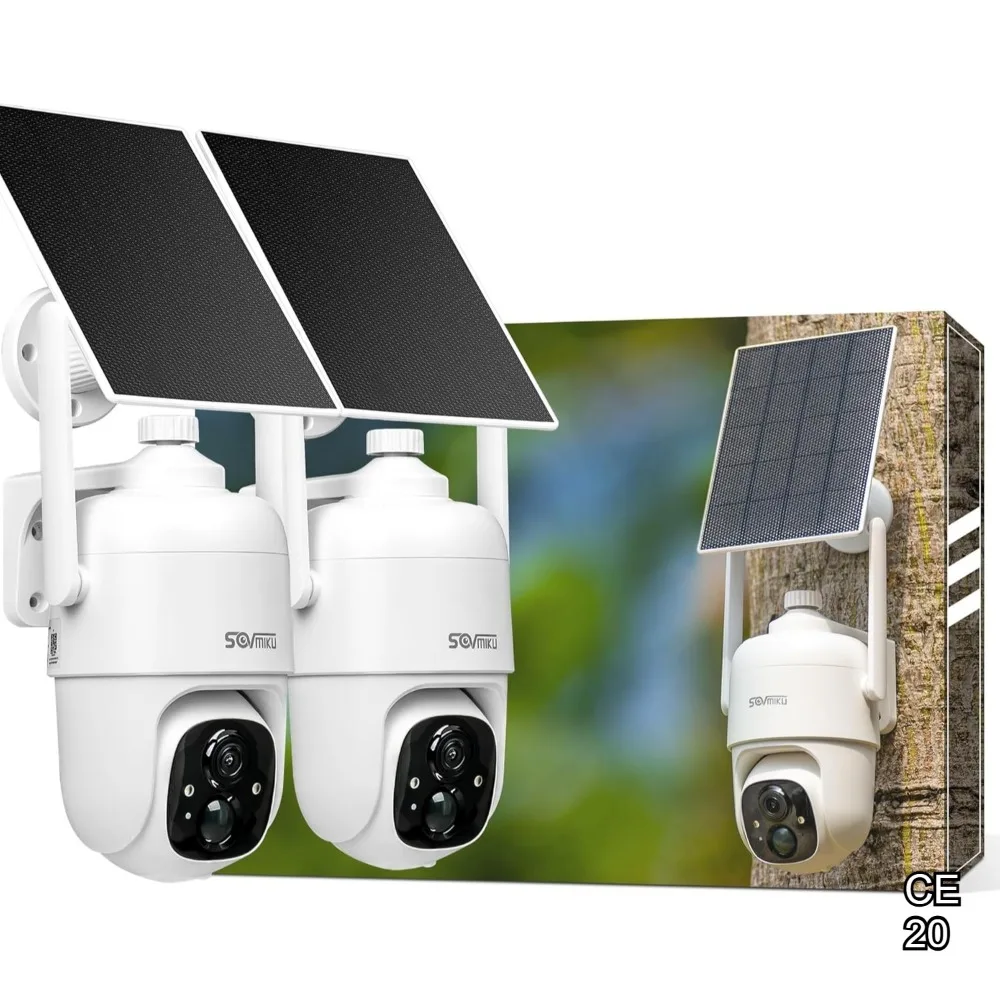 2K Solar Security Camera Wireless Outdoor with Two-Way Audio, Motion Detection, 360° View, Color Night Vision