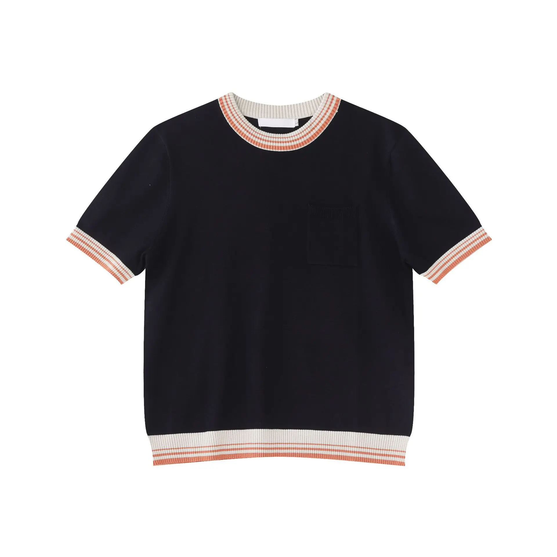 2026 Summer Round Neck Contrasting Colors Fashionable Simple Pullover Knitted Short-sleeved T-shirt Casual and Versatile