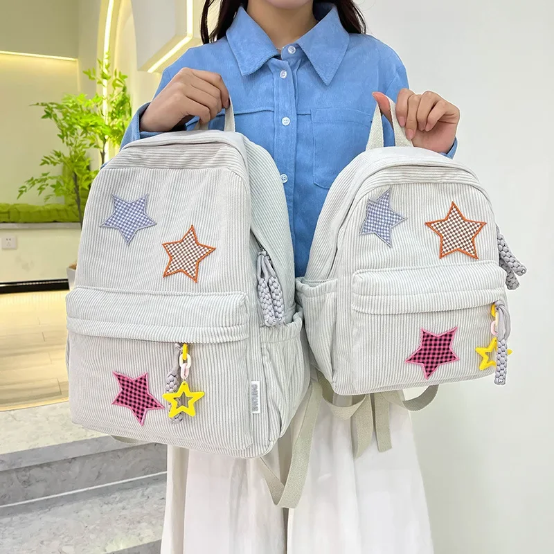 

Star Patterned Cute Backpack Square Vertical High Capacity Commuting Portable Zipper Outer Bag Ventilate Curved Shoulder Strap