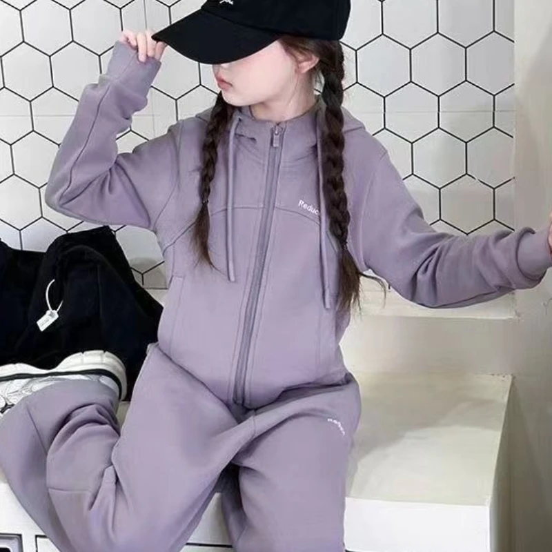 الخريف الأطفال الفتيات الملابس مجموعة في سن المراهقة مقنعين البلوز سستة بلوزات وسراويل أسفل 2 قطعة بلوزات طفل موضة رياضية