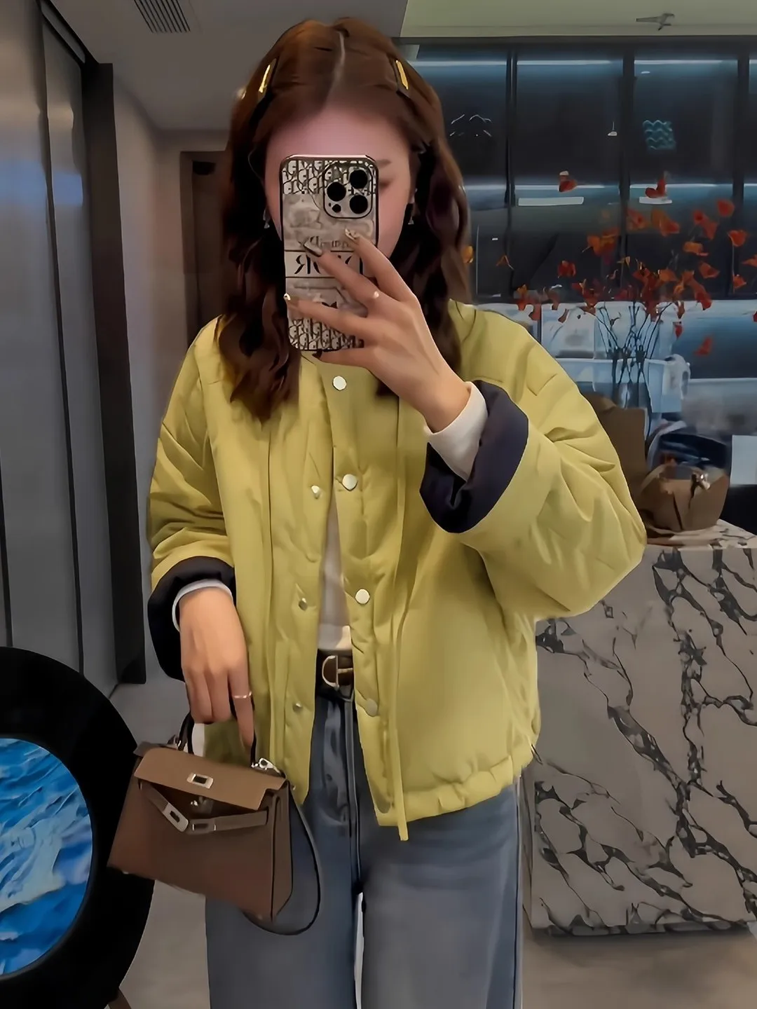 Korean Style Short Cotton Jacket Women's Loose Fit round Neck Tie Waist Lightweight Autumn Winter Fashion Small Size Top