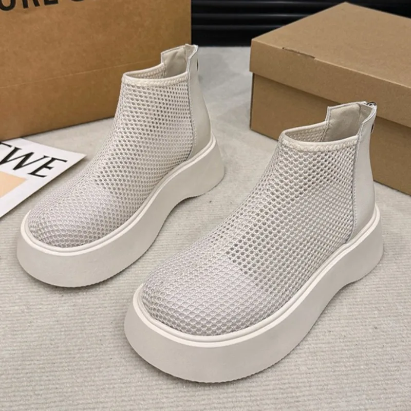 

Platform Women Mesh Cool Boots 2025 Designer Winter Shoes Fashion Casual Sandals Elegant Weave Ankle Boots New Dress Zapatillas