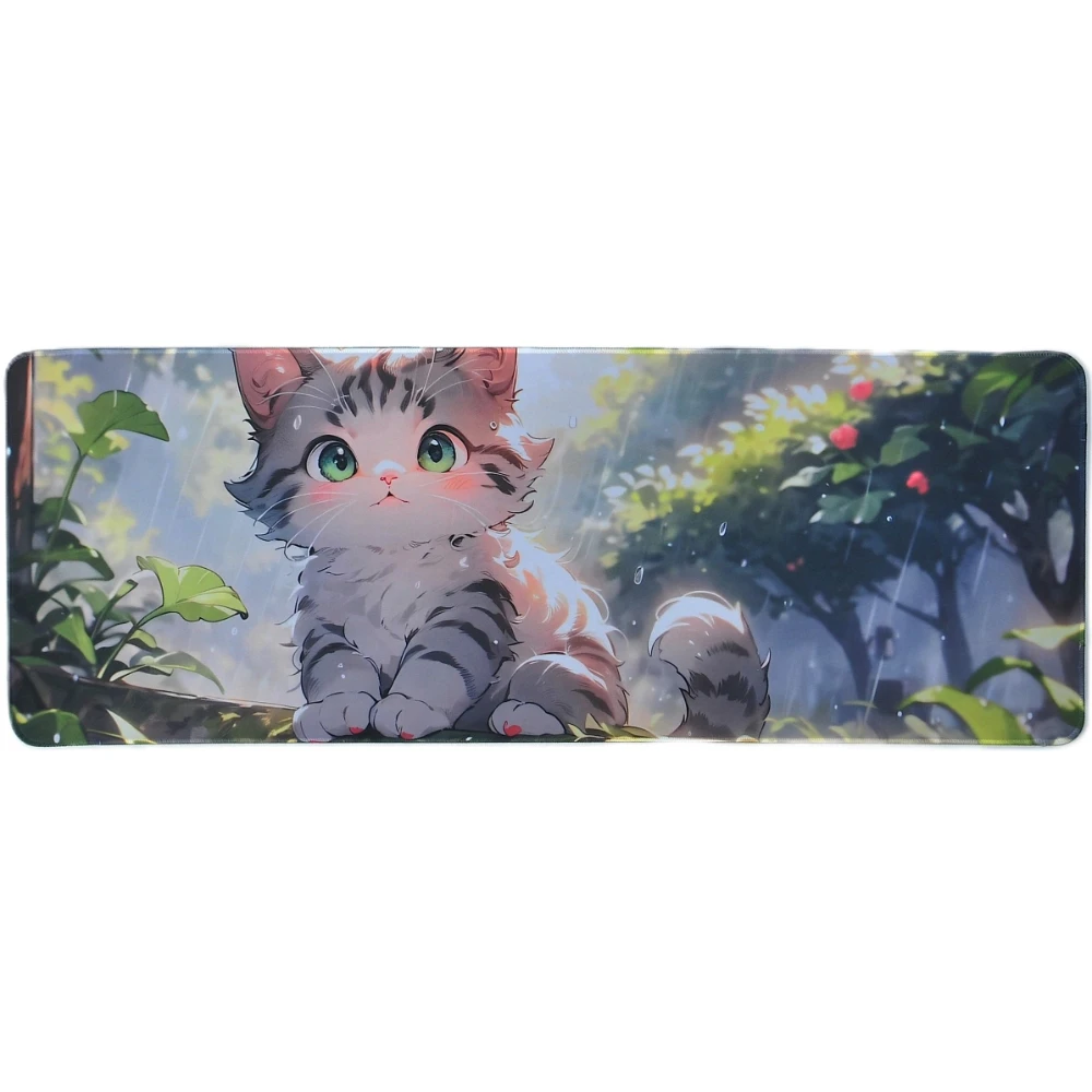 Rainy day healing cute cat mouse pad cute tabby cat oversized desk mat non-slip e-sports office desk mat