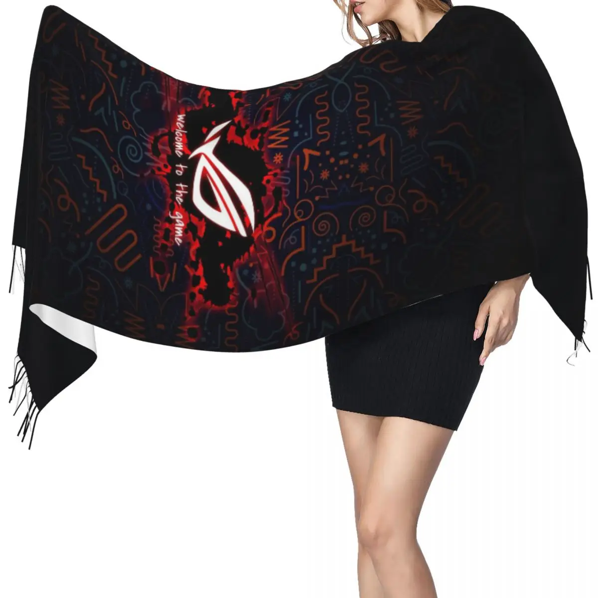وشاح Asus Rog أوشحة شرابة للنساء شالات دافئة ناعمة ويلتف شال كبير للخريف والشتاء