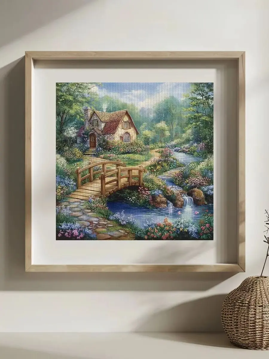 1 Stück 30x30 cm/11,8 Zoll Waldhütte Gestempeltes Kreuzstich-Set DIY-Kit 11/14/16CT DIY-Stickset Kreuzstich-Set als Geschenk – Detail 1