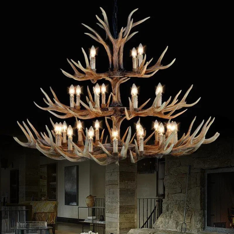 American retro deer antler chandelier resin lamp industrial style hotel restaurant Nordic home decoration lighting pendant lamp