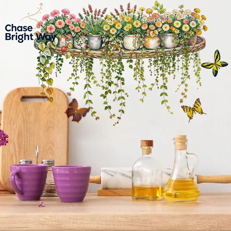 Potted Green Plants Wall Decal Waterproof Non-Toxic Realistic Self Adhesive Sticker for Home Office Coffee Shop Wall Decoration