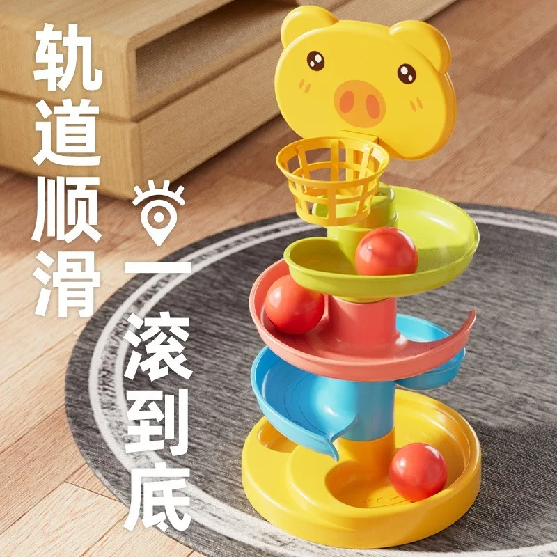 Baby Stacking Toys Montessori Puzzle Track Turn Around Track Rolling Ball Sliding Toys Early Educational Assembling Toy for Kids