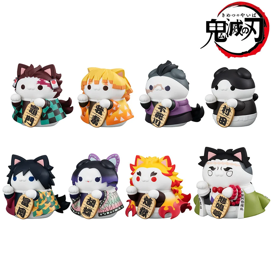 8 Stück Q-Version Demon Slayer Sitzende Geisterpuppen Tanjiro Nezuko Inosuke Zenitsu Spielfiguren Glückskatzen-Serie PVC-Modell Geburtstagsgeschenk
