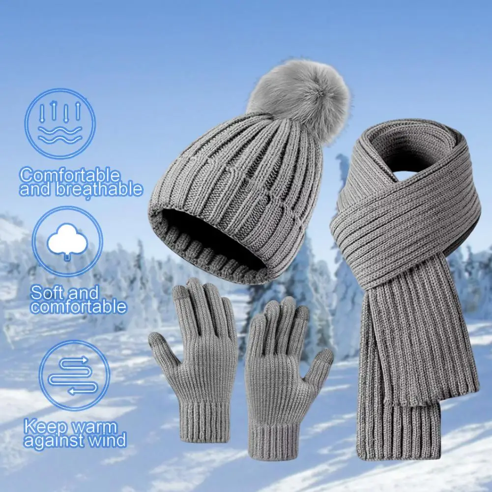 Gloves Hat Winter Beanie Scarf Gloves Set for Women Knitted Warm Cap with Friction Palm Gloves Elastic Ear Windproof