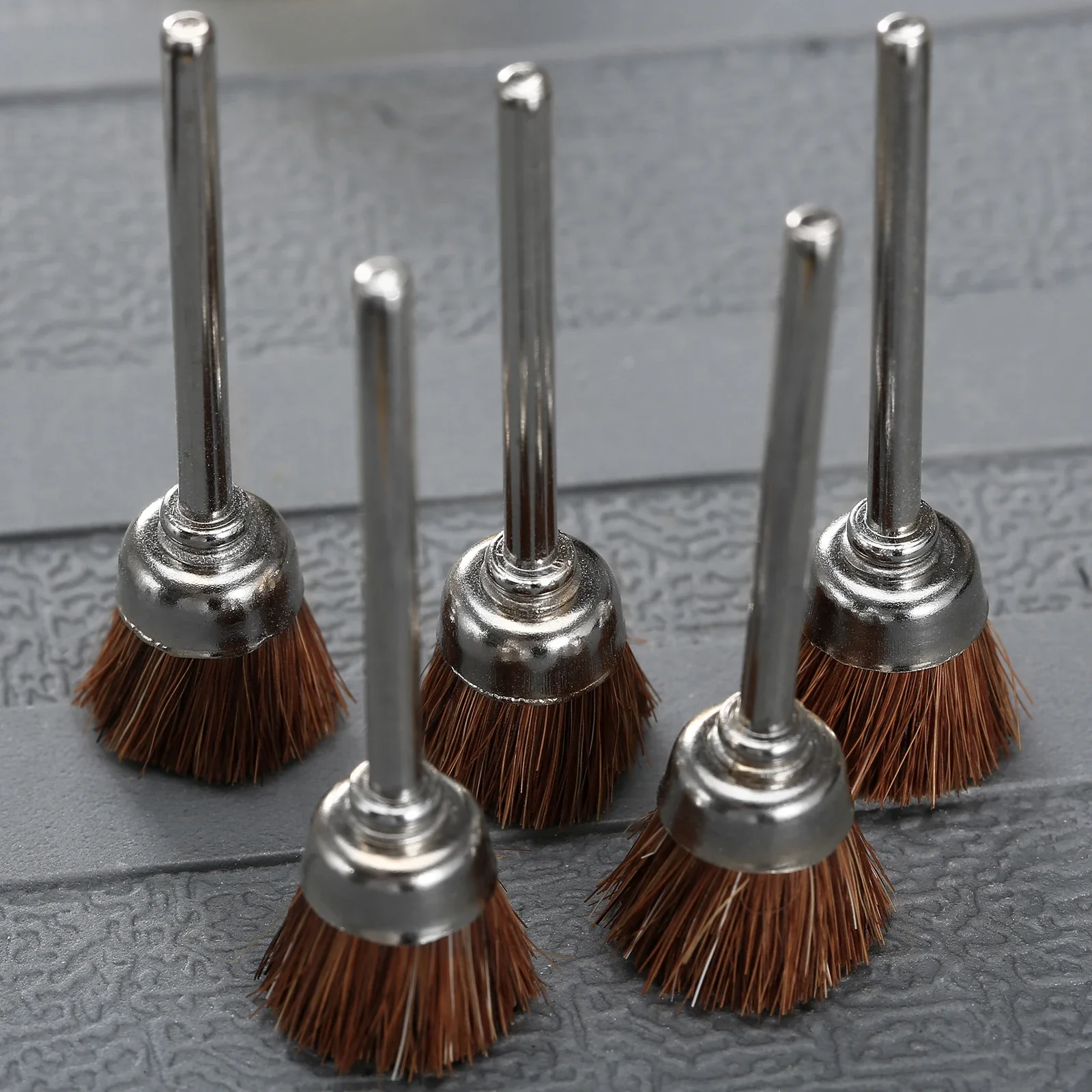 5Pcs Brown 15mm Soft Nylon Wire Rust Removal Burr Cup Brushes Polishing Buffing Wheel 3mm Shank for Electric Grinder Rotary Tool